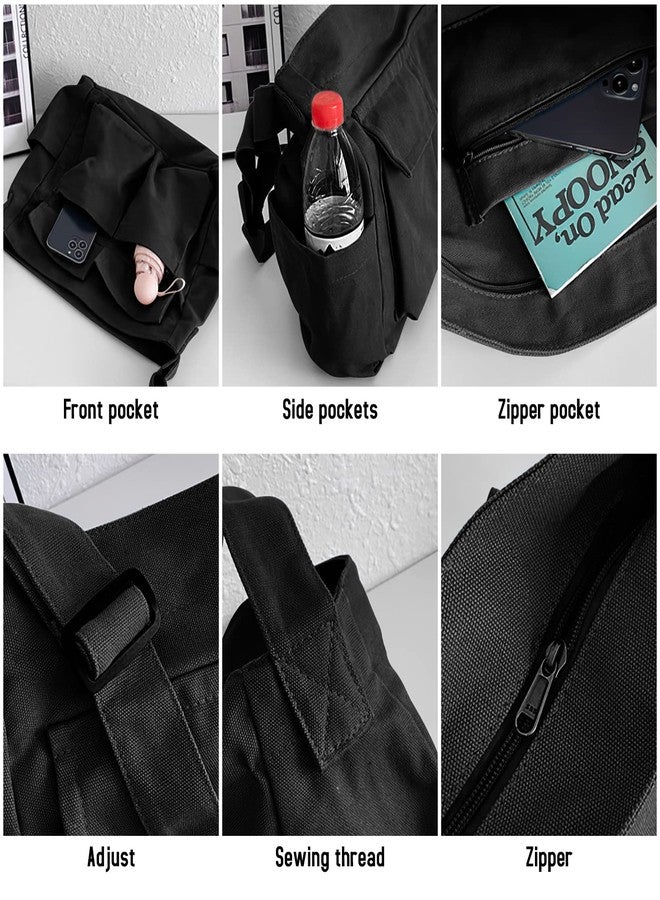 LassZone Roomy Canvas Crossbody Messenger Bag for Men Women Satchel Shoulder Bag Large Capacity Tote Bag Multi-Pocket & Adjustable Strap Hobo Bag - Image 5
