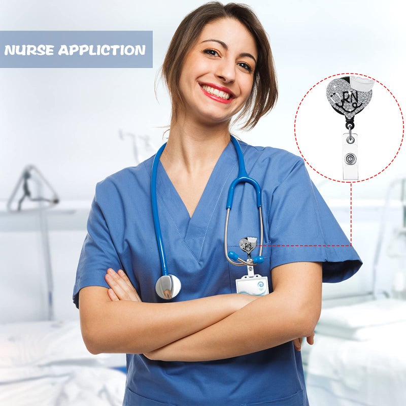 Zonon 3 Pieces Nurse Badge Reel Retractable Nursing Holder Bling Rhinestone ID Holder with Clip Diamond Heart Badge Clip for School Hospital Doctor  Christmas Gifts - Image 4