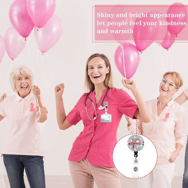 Zonon 3 Pieces Nurse Badge Reel Retractable Nursing Holder Bling Rhinestone ID Holder with Clip Diamond Heart Badge Clip for School Hospital Doctor  Christmas Gifts - Image 5