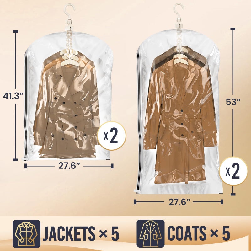 TAILI Hanging Vacuum Storage Sealer Bags Space Saver Bag for Clothing, Suits and Jackets, Closet Organizers, Travel, Set of 4 (2 Long, 2 Short), Clear - Image 2