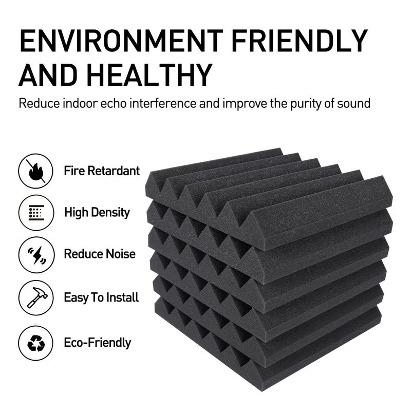 Focusound 24 Packs Acoustic Foam Panels 2" X 12" X 12", Soundproofing Foam Noise Cancelling Foam with 120 PCS Double-Side adhesive - Image 3