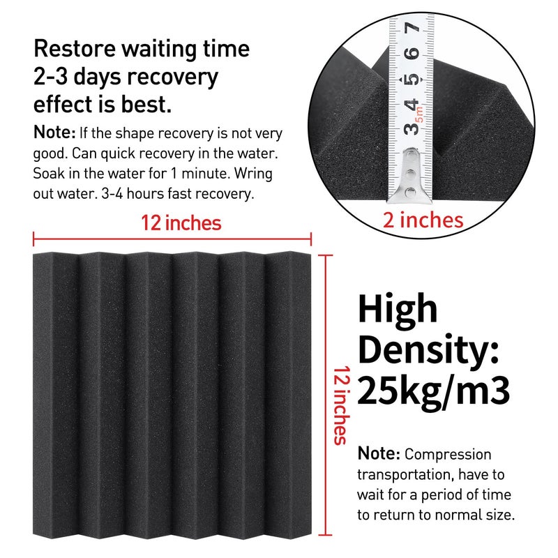 Focusound 24 Packs Acoustic Foam Panels 2" X 12" X 12", Soundproofing Foam Noise Cancelling Foam with 120 PCS Double-Side adhesive - Image 5