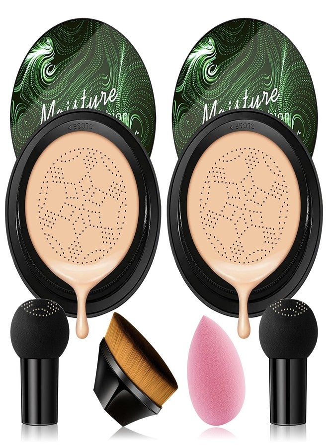 Fusang 2PCS Mushroom Head Air Cushion CC Cream, Moisturizing Lasting Oil Control BB Cream for All Skin Types, Full Coverage Concealer Liquid Foundation Face Makeup Set with Foundation Brush & Makeup Sponge A - Image 1