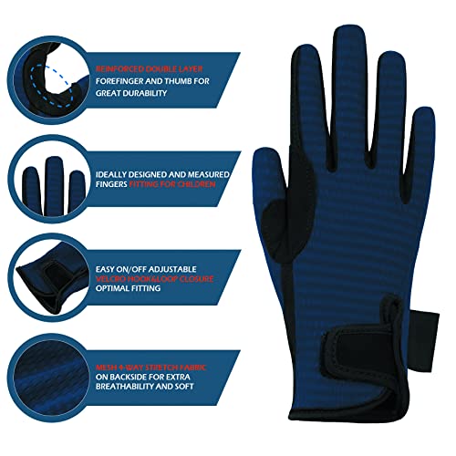 Thapower Kids Horse Riding Gloves Children Mesh Equestrian Horseback Gloves Boys & Girls Youth Outdoor Mitts Perfect for Biking Cycling Gardening Navy XL - Image 3
