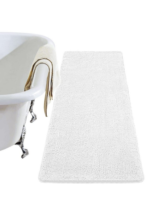 LOCHAS سجادة حمام لوكاس الفاخرة، سجادة استحمام شاجي 24 × 70 بوصة، سجادات حمام قابلة للغسل وغير قابلة للانزلاق، سجاد ناعم من شينيل ماص للماء، أبيض - Image 1