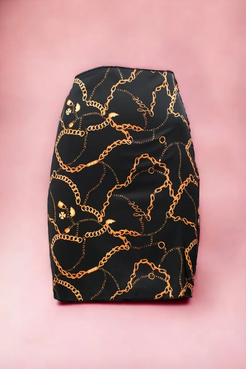 Pistore Black Chain Paisley Patterned Short Pareo Satin Women's Beach Dress New Season
