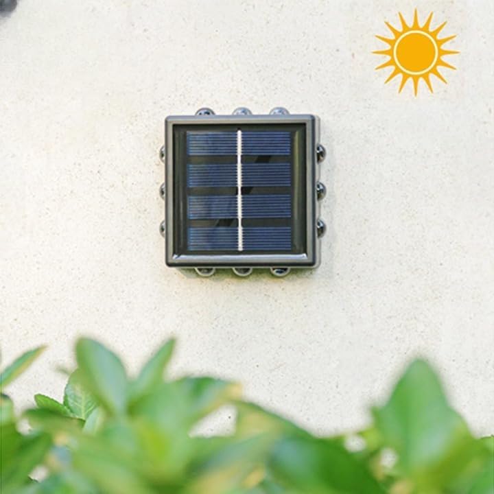 AAOVEFOX 4 Way Solar Wall Fence Decor Light, Modern Outdoor LED Lamp, Waterproof, Auto On/Off, Warm White, Metal, Neutral/Metallic - Image 4