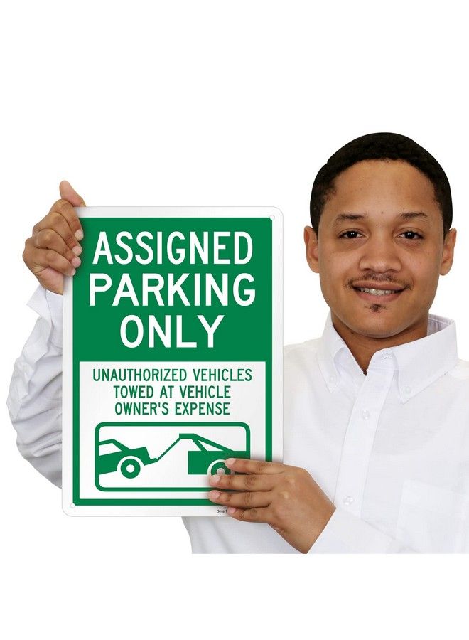 SmartSign 14 X 10 Inch “Assigned Parking Only Unauthorized Vehicles Towed” Metal Sign 40 Mil Laminated Rustproof Aluminium White And Green - Image 3