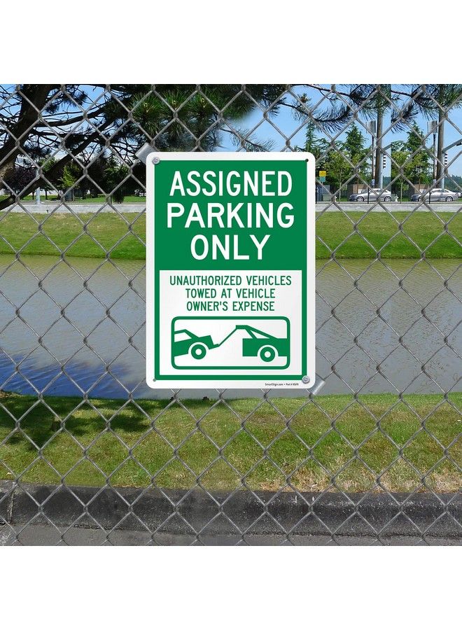 SmartSign 14 X 10 Inch “Assigned Parking Only Unauthorized Vehicles Towed” Metal Sign 40 Mil Laminated Rustproof Aluminium White And Green - Image 4