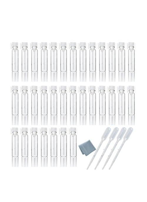 ELFENSTALL - Elfensatll- 100PCS Transparent Clear 1ml 1/4 Dram Empty Glass Sample Vials With 0.5ml 10pcs Pipettes Droppers for Party Makeup Tool Essential Oils Aromatherapy Perfume Cologne - Image 1