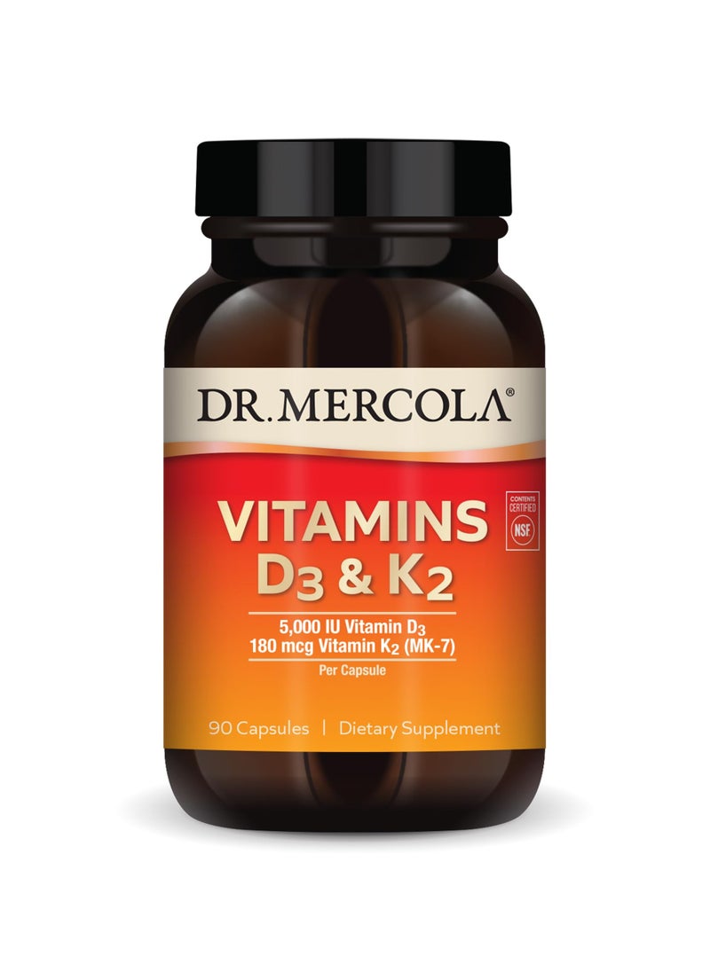 Dr. Mercola Vitamins d3 & k2 5,000 iu vitamin d3 180 mcg vitamin k2 (mk-7) per capsule 90 capsules | dietary supplement  - Image 1