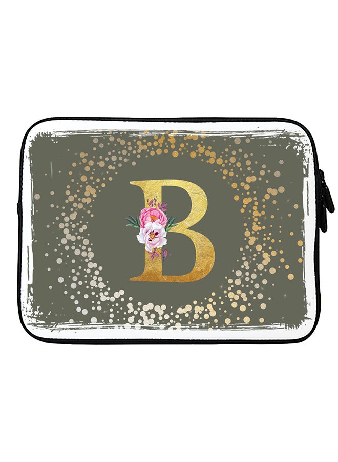 Stylizedd Laptop Sleeve Bag for Macbook 13, 14, 15, 16 inch- Custom Monogram Initial Letter Floral Pattern Alphabet - B  (Olive Green) - Image 1