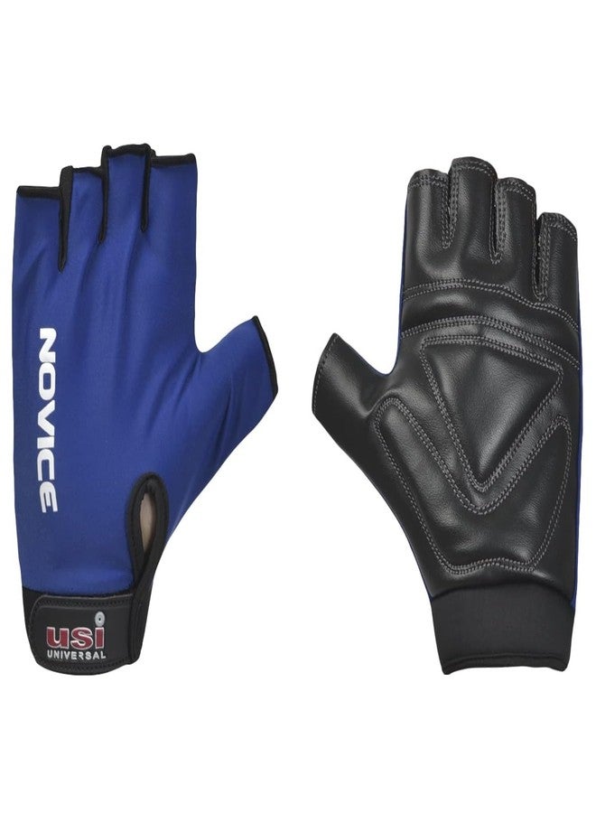 USI UNIVERSAL قفازات رياضية عالمية من يو إس آي، 733NV، قفازات رياضية للمبتدئين للرجال والنساء، قفازات رفع الأثقال، مصنوعة من البوليستر والإيلاستين والإسفنج، قفازات مبطنة لرفع الأثقال (صغيرة، أزرق/أسود) - Image 1