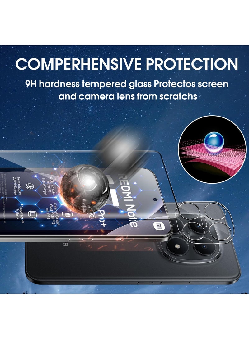أداندو [2+2] واقي شاشة زجاجي مقوى لهاتف Xiaomi Redmi Note 15 Pro Plus 5G، عبوة من قطعتين + قطعتين، واقي شاشة ثلاثي الأبعاد + واقي عدسة الكاميرا، صلابة 9H، طبقة عالية الدقة مقاومة للخدش، زجاج حماية ممتاز خالٍ من الفقاعات - Image 2