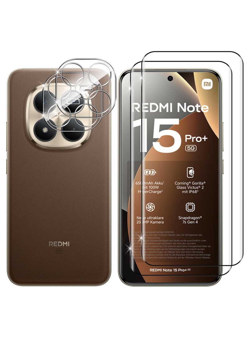 أداندو [2+2] واقي شاشة زجاجي مقوى لهاتف Xiaomi Redmi Note 15 Pro Plus 5G، عبوة من قطعتين + قطعتين، واقي شاشة ثلاثي الأبعاد + واقي عدسة الكاميرا، صلابة 9H، طبقة عالية الدقة مقاومة للخدش، زجاج حماية ممتاز خالٍ من الفقاعات - Image 1