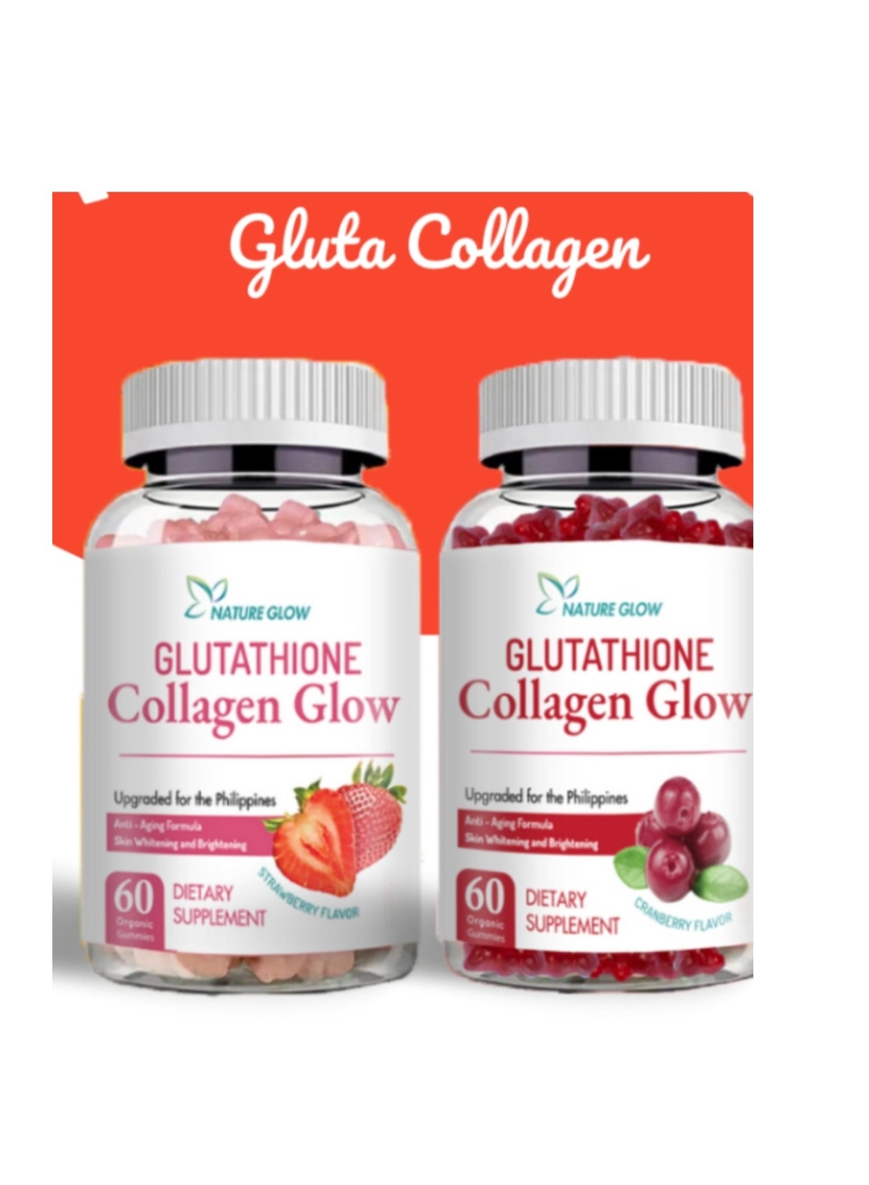 NATURE GLOW GLUTATHIONE COllagen GLOW STRAWBERRY and NATURE GLOW GLUTATHIONE COllagen GLOW STRAWBERRY and