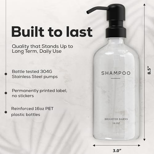 Brighter Barns Clear Shampoo and Conditioner Dispenser Set by Brighter Barns - Body Wash, Shampoo Dispenser for Shower with Pump - Refillable Plastic Shower Bottles for Bathroom Decor in Home, Airbnb, Hotel (Clear) - Image 3
