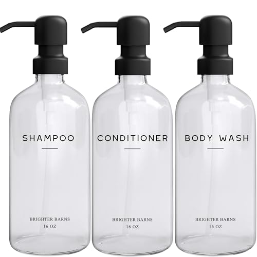 Brighter Barns Clear Shampoo and Conditioner Dispenser Set by Brighter Barns - Body Wash, Shampoo Dispenser for Shower with Pump - Refillable Plastic Shower Bottles for Bathroom Decor in Home, Airbnb, Hotel (Clear) - Image 1