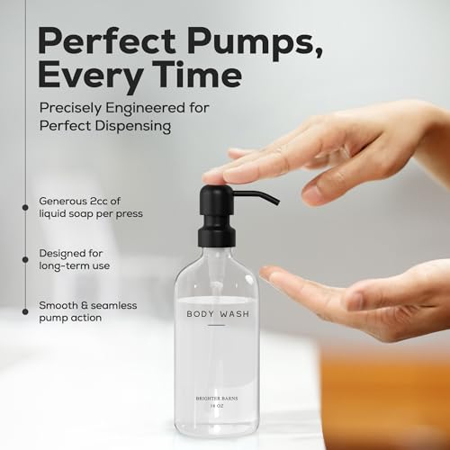 Brighter Barns Clear Shampoo and Conditioner Dispenser Set by Brighter Barns - Body Wash, Shampoo Dispenser for Shower with Pump - Refillable Plastic Shower Bottles for Bathroom Decor in Home, Airbnb, Hotel (Clear) - Image 4