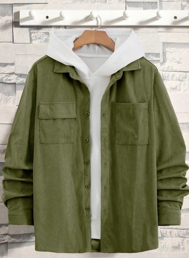 تايك تو جاكيت رجالي بارز الملمس بجيوب وأكمام طويلة