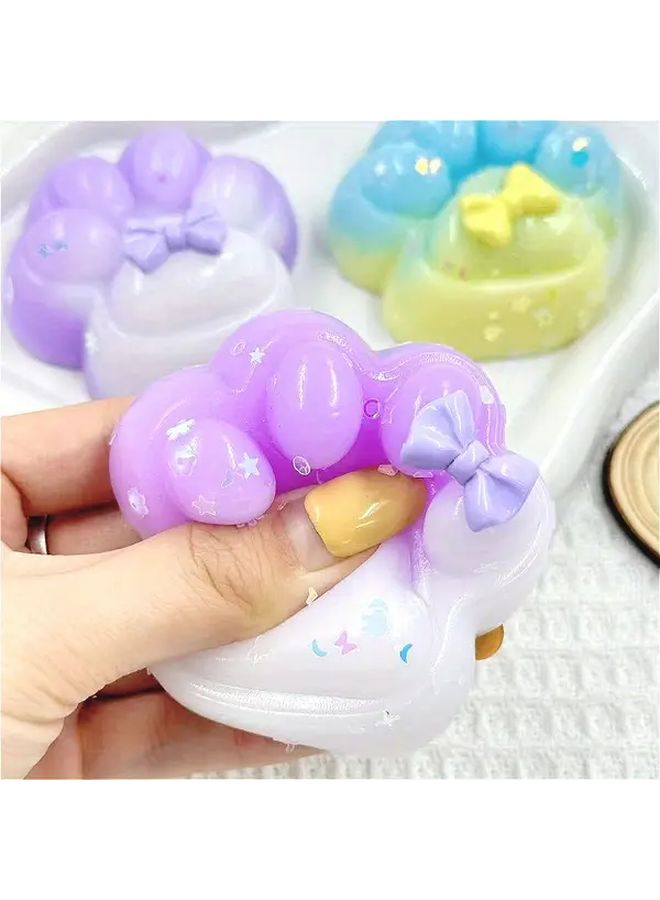 Three Random Colors Glitter Cat Paw Squeeze Toys Elastic Soft Gummy Stress Gifts - Image 5