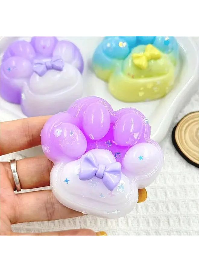 Three Random Colors Glitter Cat Paw Squeeze Toys Elastic Soft Gummy Stress Gifts - Image 4