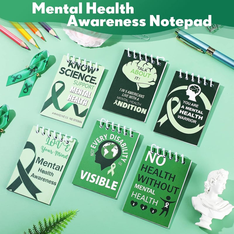 Glenmal 24 Pcs Mental Health Awareness Spiral Notebooks Mental Health Awareness Survivor Gift Green Ribbon Mini Notebook Know Science No Stigma Notebook Inspirational Notebook for Public Charity Events - Image 4