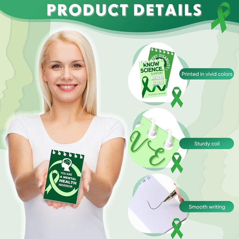 Glenmal 24 Pcs Mental Health Awareness Spiral Notebooks Mental Health Awareness Survivor Gift Green Ribbon Mini Notebook Know Science No Stigma Notebook Inspirational Notebook for Public Charity Events - Image 3