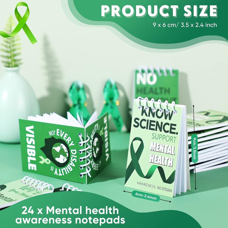 Glenmal 24 Pcs Mental Health Awareness Spiral Notebooks Mental Health Awareness Survivor Gift Green Ribbon Mini Notebook Know Science No Stigma Notebook Inspirational Notebook for Public Charity Events - Image 2