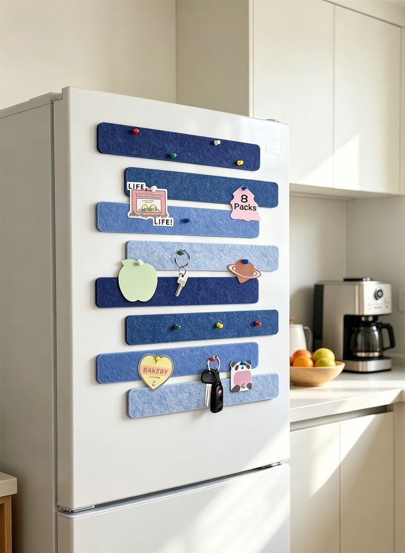 DPTER 8Pcs Cork Board Bar Strips with 50 Pushpins, Self-Adhesive Bulletin Board Strips No Damage for Wall, Felt Pin Board for Paste Notes, Photos, Schedules Office Decor，33*5cm, Blue - Image 5