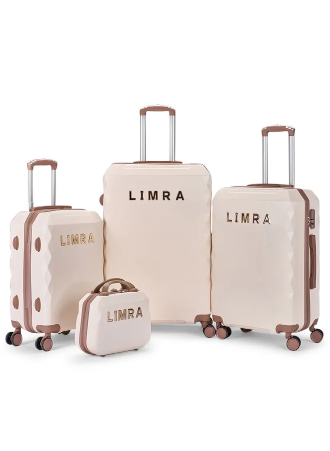 Limra Travel Luggage Set with 4 Spinner Wheels - 4-Piece Set (28, 24, 20, 12 Inches), Durable ABS Material, Color Beige/Gold