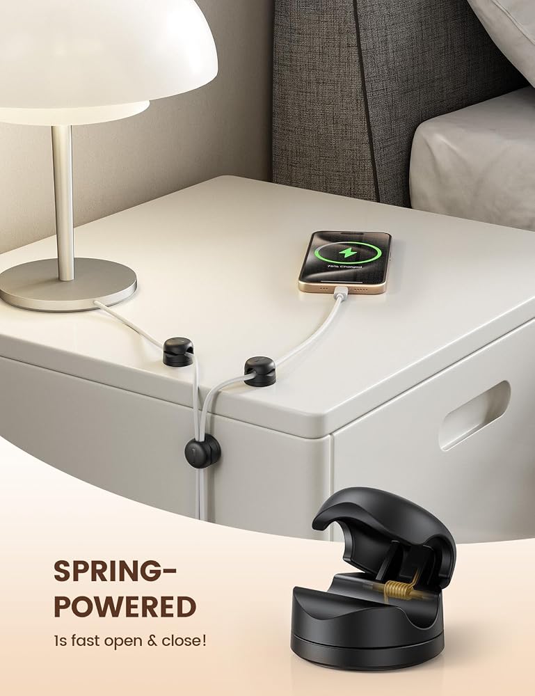 Lamicall 6Pack Cord Organizer, [Upgrade Rotatable] [1s Lock] Spring Cable Holder -Lamicall Cord Management Clips, Desk Phone Charger Holder, Adhesive USB Wire Organizer Keeper for Office Nightstand - Image 5