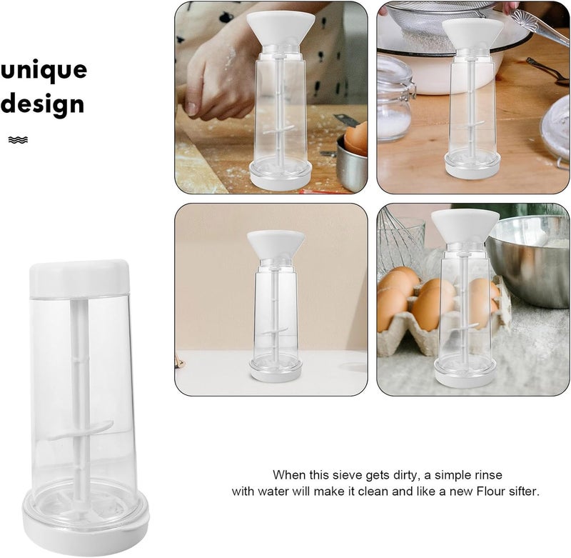 VICASKY Semi-automatic Cup Flour Sifter with Fine Mesh, White Plastic Handheld Flour Duster and Sugar Powder Sieve for Home Baking and Kitchen Use - Image 3