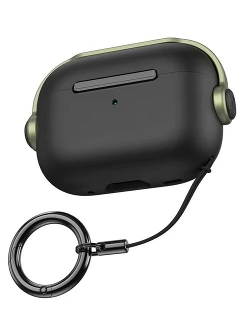 Case with Secure Lock, Music Headset Earphone Protective Case Cover Compatible with for AirPods 4 (Black/Green)