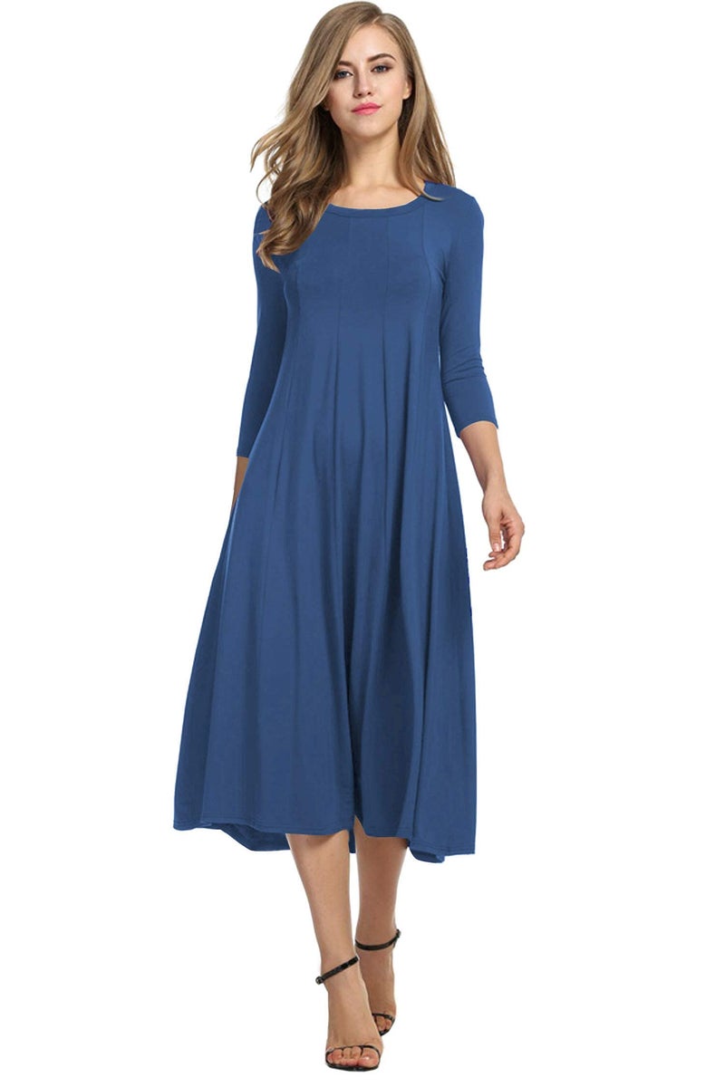 HOTOUCH Women's Plus Size 3/4 Sleeve Flowy A-Line Pocket Midi Maxi Dress (Deep Sky Blue XXL) - Image 1