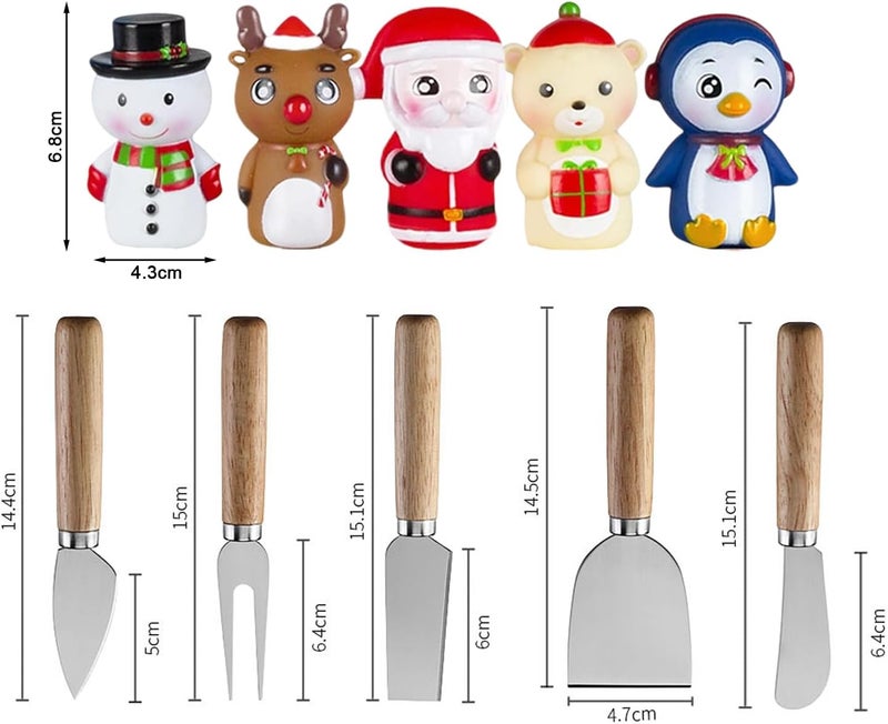 Linwnil Christmas Cheese Spreaders Set of 5 - Festive Silicone Sleeves, Wooden Handles, Gift Box - Perfect for Cream Cheese, Butter, Jam, Charcuterie Boards - Image 2