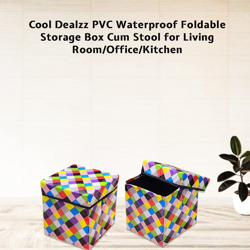 Cool Dealzz Cool Dealzz PVC Waterproof Foldable Storage Box Cum Stool for Living RoomOfficeKitchen - Image 2