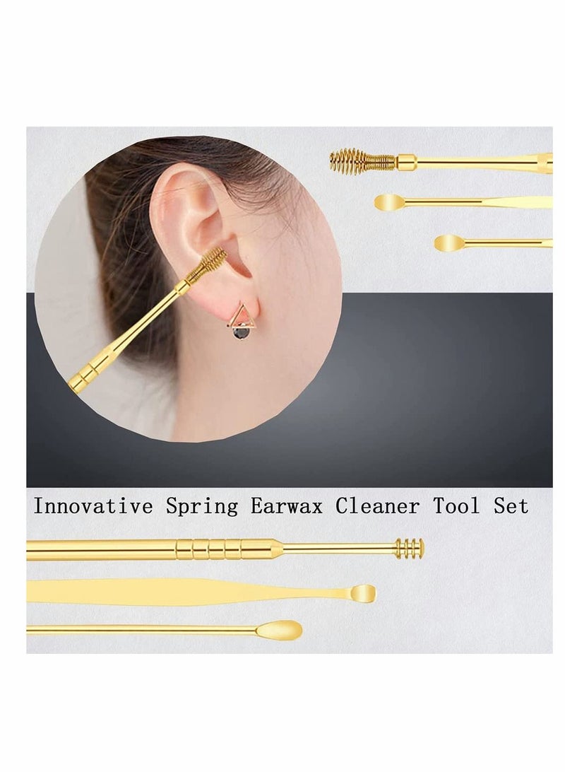 KASTWAVE 6 Pcs Gold Spiral Design Earwax Removal Tools Earwax Removal Kit Ear Cleaning Kit with Storage Bag - Image 4