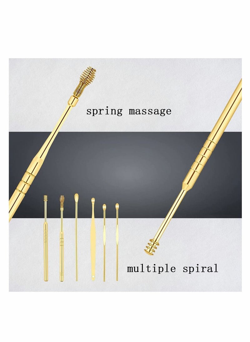 KASTWAVE 6 Pcs Gold Spiral Design Earwax Removal Tools Earwax Removal Kit Ear Cleaning Kit with Storage Bag - Image 3
