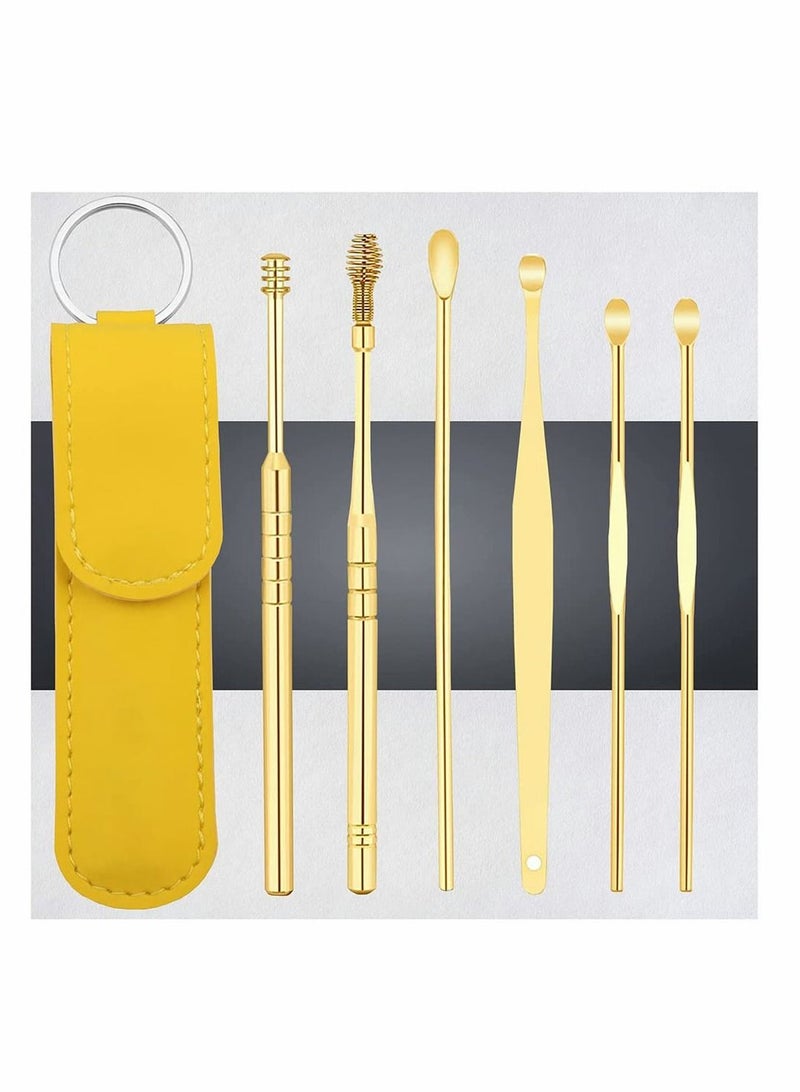KASTWAVE 6 Pcs Gold Spiral Design Earwax Removal Tools Earwax Removal Kit Ear Cleaning Kit with Storage Bag - Image 1