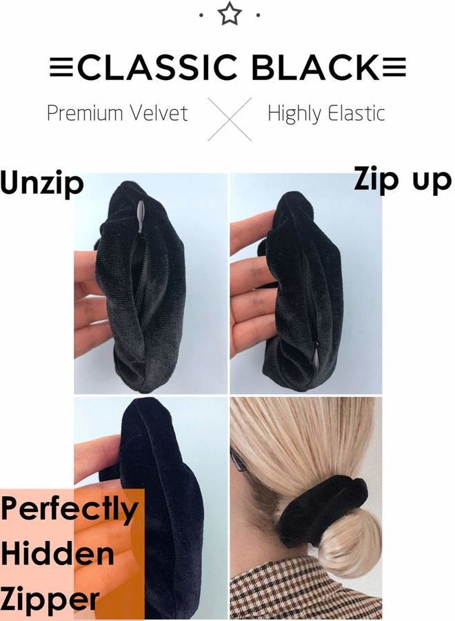 BSEKT BSEKT Zipper Scrunchies, Pocket Scrunchie, SECRET & HIDDEN, Velvet Hair Ties Bracelet, Compatible with Apple AirPods 2 & 1, Key Money Chapstick Storage Bag, Elastics Hair Band (Grey Black Beige) - Image 3