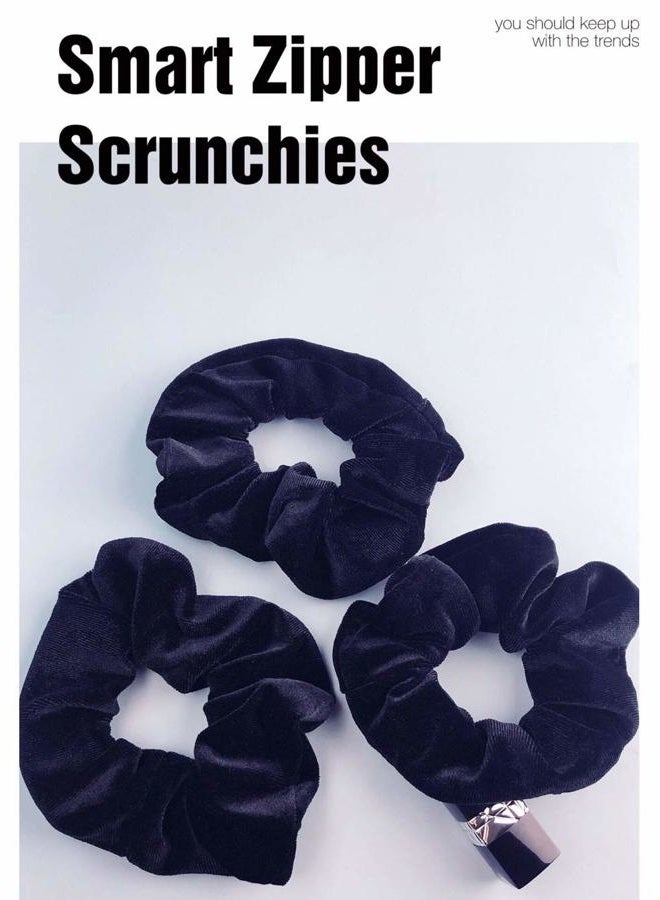 BSEKT BSEKT Zipper Scrunchies, Pocket Scrunchie, SECRET & HIDDEN, Velvet Hair Ties Bracelet, Compatible with Apple AirPods 2 & 1, Key Money Chapstick Storage Bag, Elastics Hair Band (Grey Black Beige) - Image 2