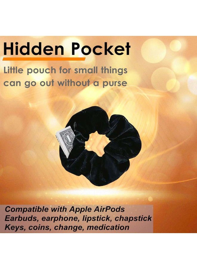 BSEKT BSEKT Zipper Scrunchies, Pocket Scrunchie, SECRET & HIDDEN, Velvet Hair Ties Bracelet, Compatible with Apple AirPods 2 & 1, Key Money Chapstick Storage Bag, Elastics Hair Band (Grey Black Beige) - Image 4