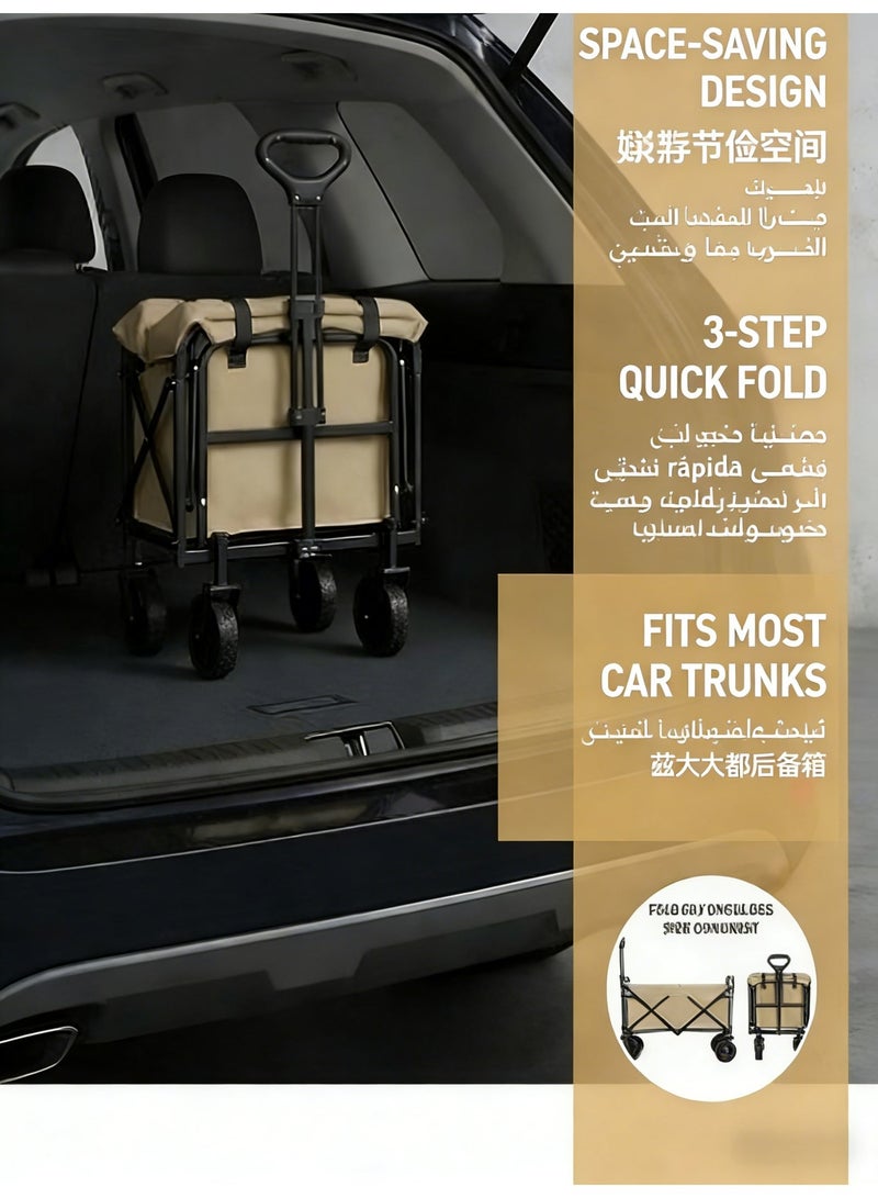 للرحلات العائلية والتسوق والتخييم، عربة حمل قابلة للطي بعجلات متعددة التضاريس، عربة نزهة قابلة للطي بسعة كبيرة - Image 4