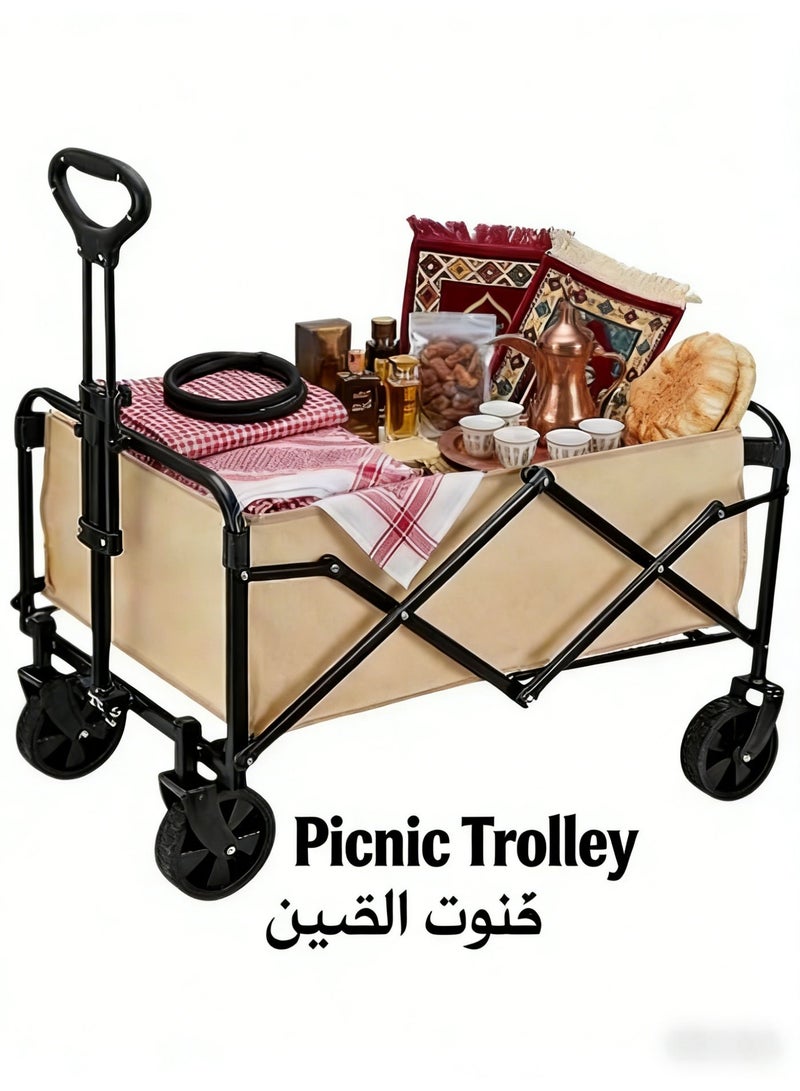للرحلات العائلية والتسوق والتخييم، عربة حمل قابلة للطي بعجلات متعددة التضاريس، عربة نزهة قابلة للطي بسعة كبيرة - Image 1