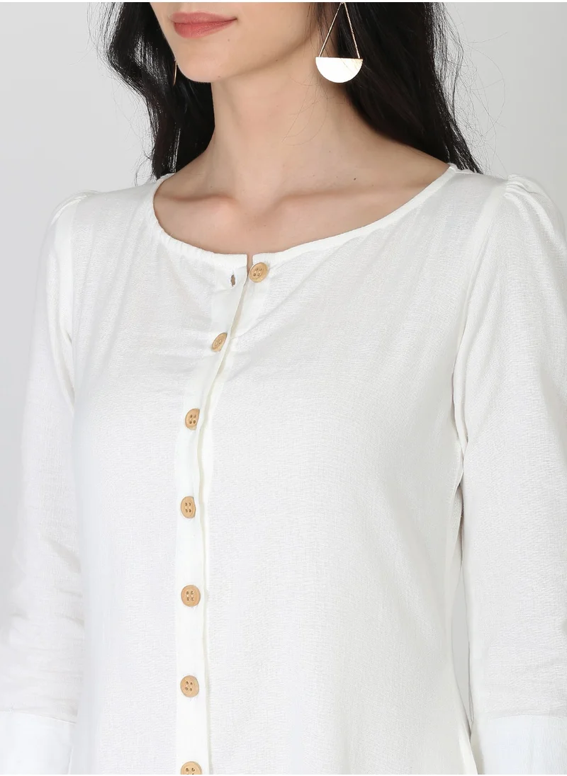 Abhishti White Cotton Linen Button Down Dress