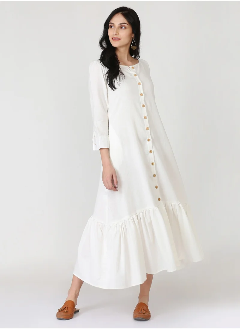 Abhishti White Cotton Linen Button Down Dress