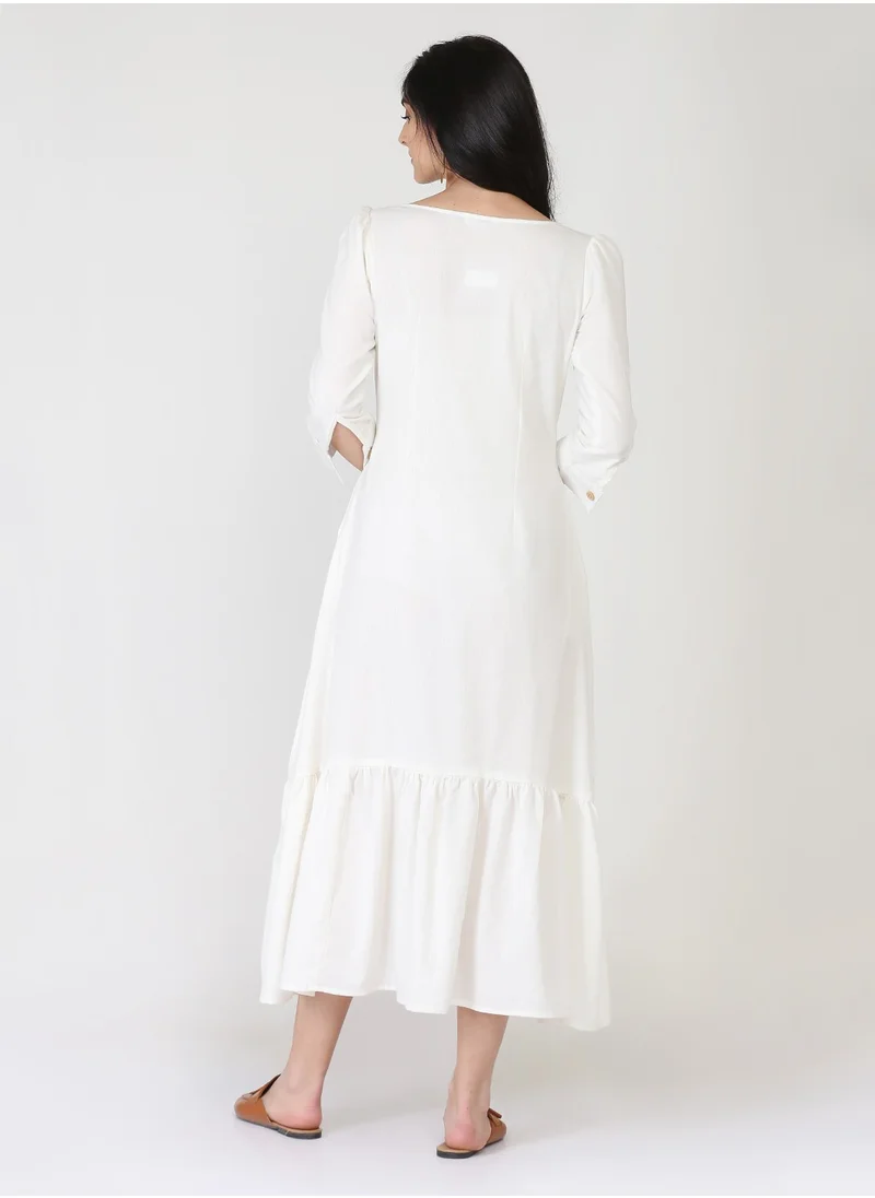 Abhishti White Cotton Linen Button Down Dress