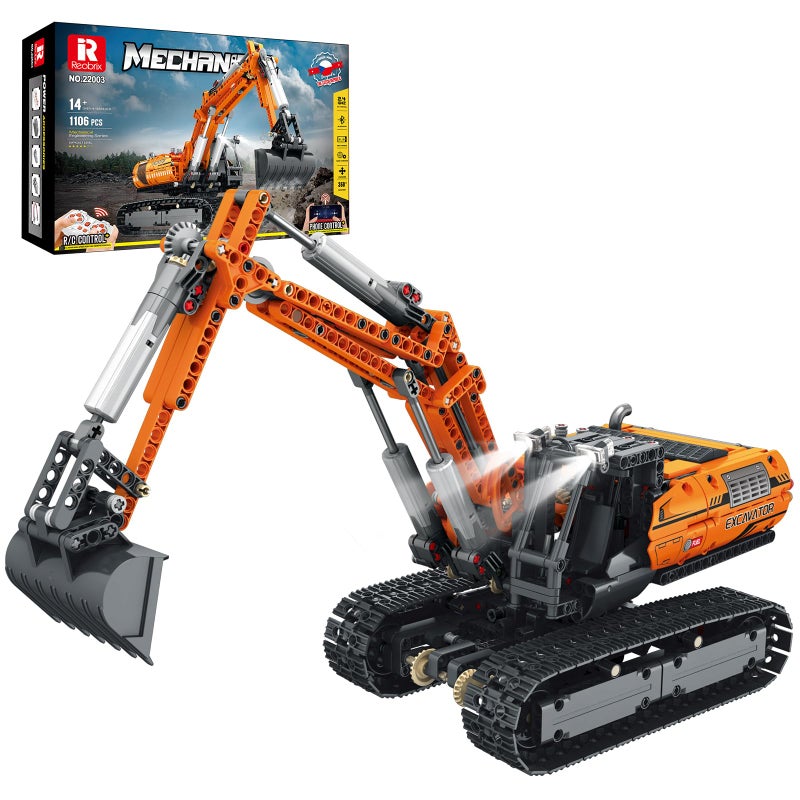 Reobrix RC Excavator Building Set,APP Remote Control Excavator Model with Motor,Truck Construction Setss for Adults 22003,Vehicle Building Blocks Engineering Gifts 1106 PCS - Image 1