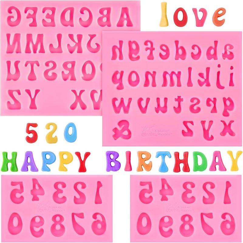 Puyeipt 4 Pcs Silicone Letter Molds for Chocolate, 0-9 Number and 26 Alphabet Letter Molds Fondant Mold for Edible Cake Dessert Decorating - Image 1